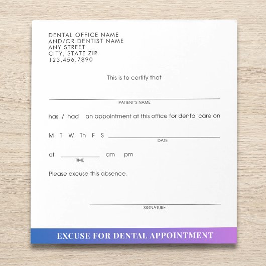 Moderne Zahnarzternennung Entschuldigung Custom Sl Notizblock