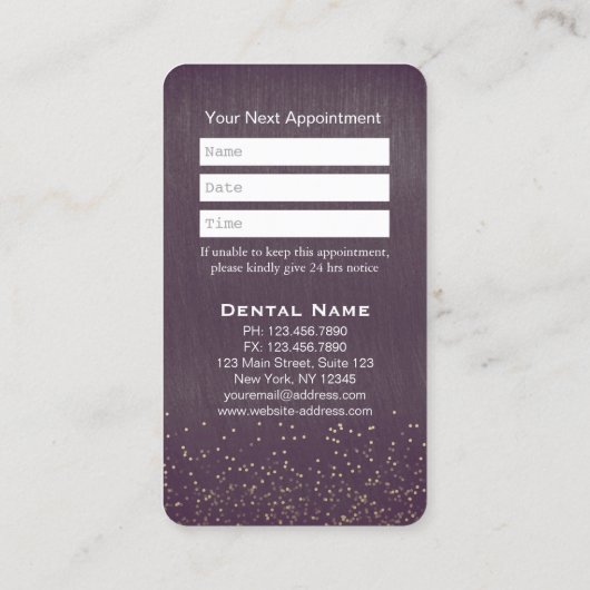 Moderne Zahnarztpraxis Zahnarztpraxis Lila Gold Terminkarte (Rückseite)