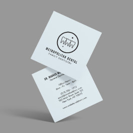 Moderne Zahnzähne schwarzes Logo auf blau Quadratische Visitenkarte