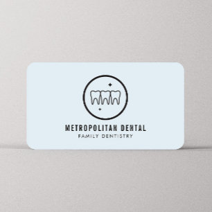 Moderne Zahnzähne schwarzes Logo auf blau Visitenkarte