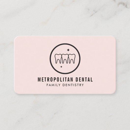 Moderne Zahnzähne schwarzes Logo auf Rosa Visitenkarte (Vorderseite)