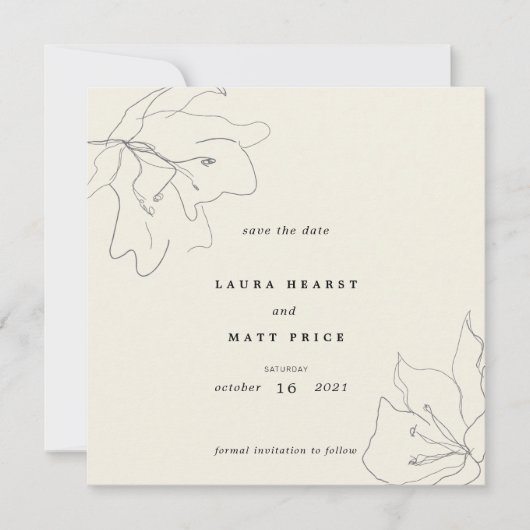 Moderne zarte Eggshell Floral Save The Date (Vorderseite)