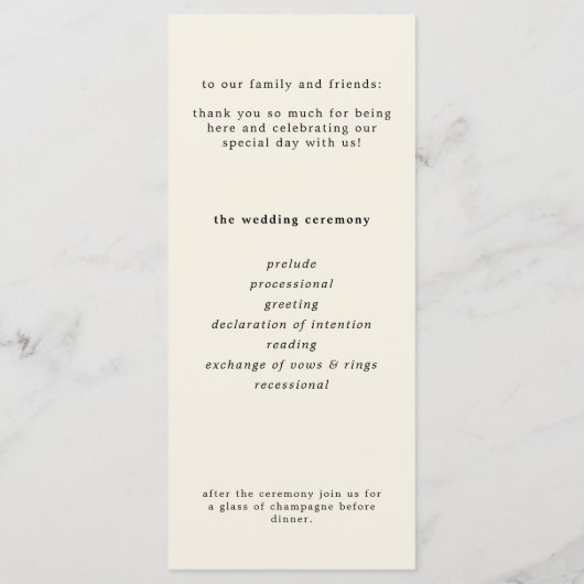 Moderne, zarte Eggshell Floral Wedding Programm (Rückseite)
