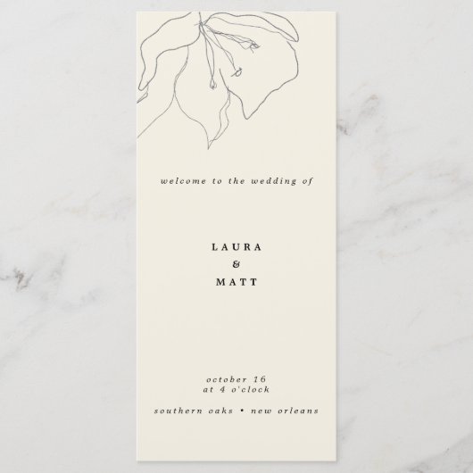 Moderne, zarte Eggshell Floral Wedding Programm (Vorderseite)