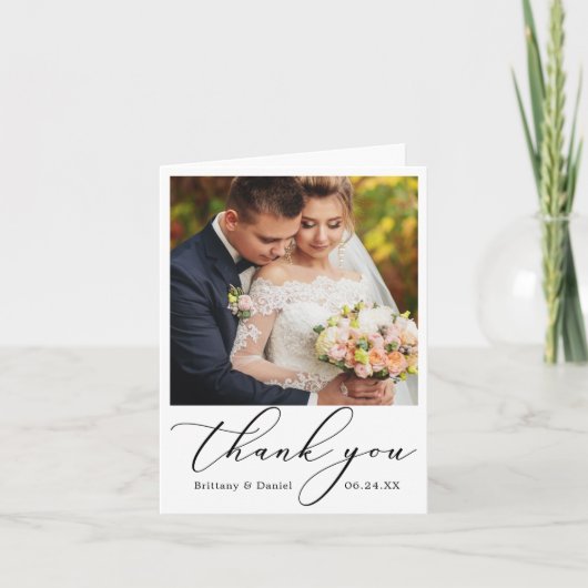 Moderne zarte kalligraphische Hochzeitsnotiz Dankeskarte (Vorderseite)