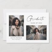 Moderne, zarte Schrift mit zwei Fotos Abschluss Ankündigung (Vorderseite)