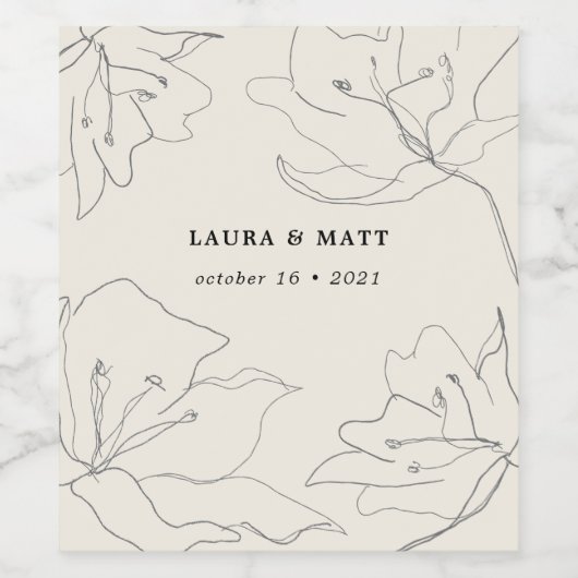 Moderne zarte, weiche Eggshell Floral Weinetikett (Einzelnes Label)