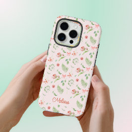 Moderne, zauberhafte rosa grüne Blumenband mit Nam iPhone 16 Pro Hülle