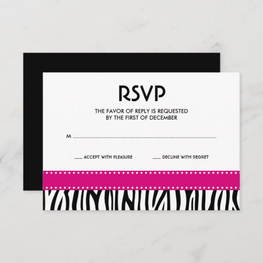Moderne Zebra Dots Pink Black Response Card RSVP Karte (Vorne/Hinten)