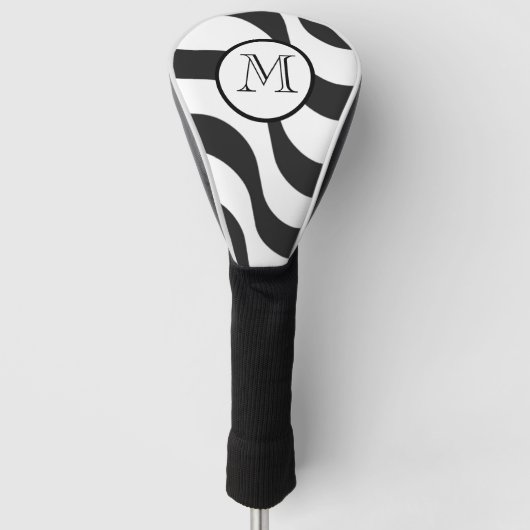 Moderne Zebra-Monogramm-Schwarz-weiße Streifen Golf Headcover (Vorderseite)