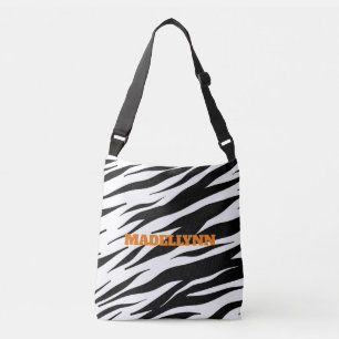 Moderne Zebra Muster Personalisiert Orange Text Ta Tragetaschen Mit Langen Trägern
