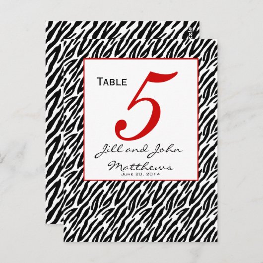 Moderne Zebra Stripe Wedding Tischnummer Card (Vorne/Hinten)