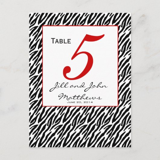 Moderne Zebra Stripe Wedding Tischnummer Card (Vorderseite)