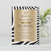 Moderne Zebra Stripes Gold 50 Jahre Hochzeit Einladung (Stehend Vorderseite)