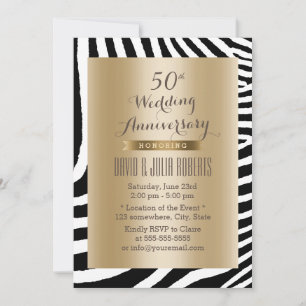 Moderne Zebra Stripes Gold 50 Jahre Hochzeit Einladung