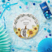 Moderne Zebra White Pumpkin Sunflowers Baby Dusche Pappteller (Party)