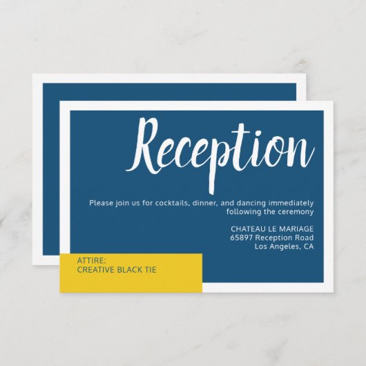 Moderne zeitgenössische blaue und gelbe Hochzeit m Begleitkarte (Vorne/Hinten)