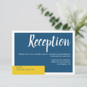 Moderne zeitgenössische blaue und gelbe Hochzeit m Begleitkarte (Stehend Vorderseite)