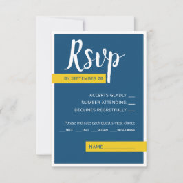 Moderne zeitgenössische blaue und gelbe Hochzeit m RSVP Karte