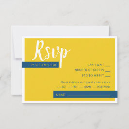 Moderne zeitgenössische blaue und gelbe Hochzeit m RSVP Karte