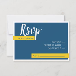 Moderne zeitgenössische blaue und gelbe Hochzeit m RSVP Karte