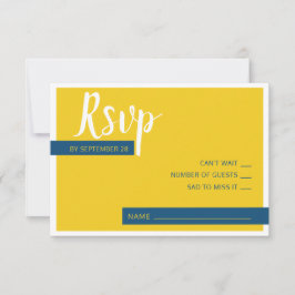 Moderne zeitgenössische blaue und gelbe Hochzeit m RSVP Karte