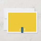 Moderne zeitgenössische blaue und gelbe Hochzeit m RSVP Karte (Rückseite)