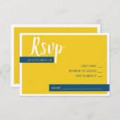 Moderne zeitgenössische blaue und gelbe Hochzeit m RSVP Karte (Vorne/Hinten)
