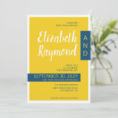 Moderne, zeitgenössische gelbe und blaue Minimalho Einladung (Stehend Vorderseite)