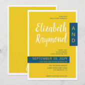 Moderne, zeitgenössische gelbe und blaue Minimalho Einladung (Vorne/Hinten)