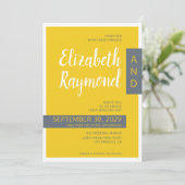 Moderne, zeitgenössische graue und gelbe Minimalho Einladung (Stehend Vorderseite)