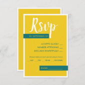 Moderne, zeitgenössische grüne und gelbe Hochzeit RSVP Karte (Vorne/Hinten)