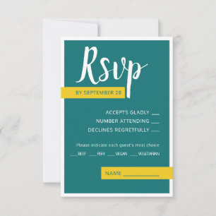 Moderne, zeitgenössische grüne und gelbe Hochzeit RSVP Karte