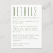 Moderne, zeitgenössische, grüne Weiße Hochzeit Begleitkarte (Vorderseite)