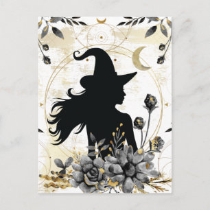Moderne zeitgenössische Halloween-Hexe 3 Postkarte