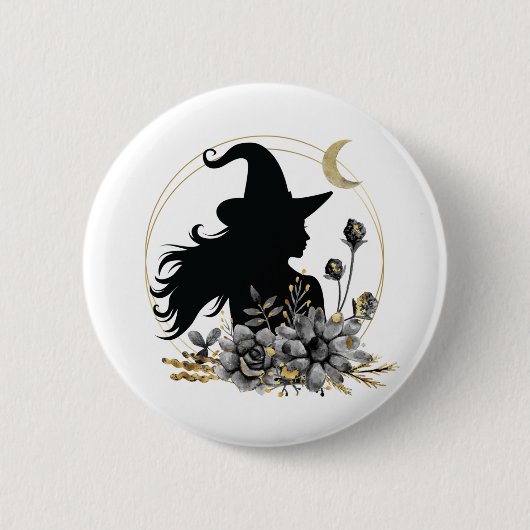 Moderne zeitgenössische Halloween-Hexe Button (Vorderseite)