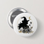 Moderne zeitgenössische Halloween-Hexe Button (Vorne & Hinten)