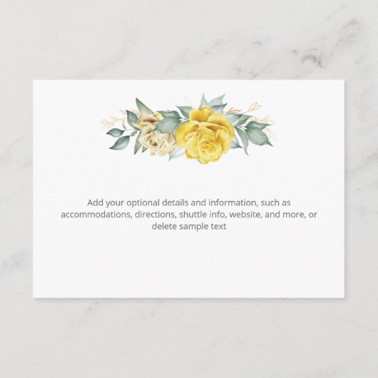 Moderne, zeitgenössische Hochzeit mit gelbem Aquar Begleitkarte (Rückseite)