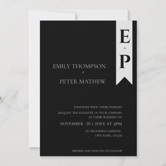 Moderne, zeitgenössische Minimalistische Monogramm Einladung (Vorderseite)