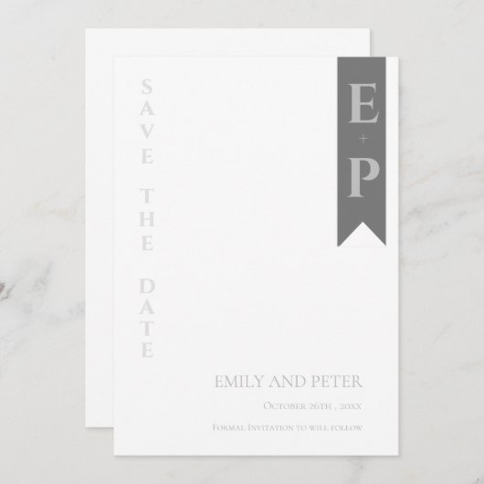Moderne, zeitgenössische Minimalistische Monogramm Save The Date (Vorne/Hinten)