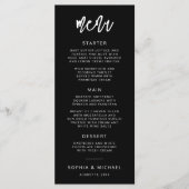 Moderne zeitgenössische Schwarz-weiße Hochzeit Menükarte (Vorderseite)
