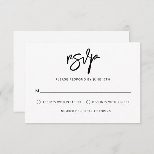 Moderne zeitgenössische Schwarz-weiße Hochzeit RSVP Karte (Vorne/Hinten)