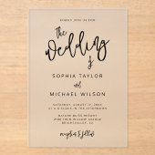 Moderne zeitgenössische Script Black Wedding Acryleinladungen (Vorderseite)