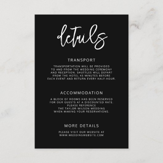 Moderne, zeitgenössische Skriptsprache Schwarze Ho Begleitkarte (Vorderseite)