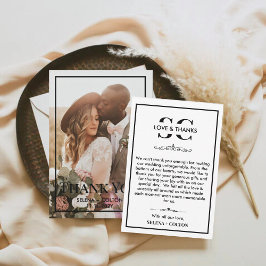 Moderne zeitlose Schwarz/Weiß-Foto-Hochzeit Dankeskarte
