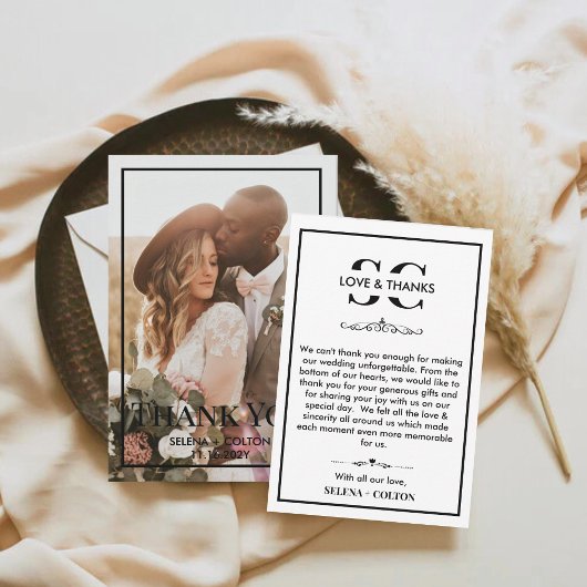 Moderne zeitlose Schwarz/Weiß-Foto-Hochzeit Dankeskarte