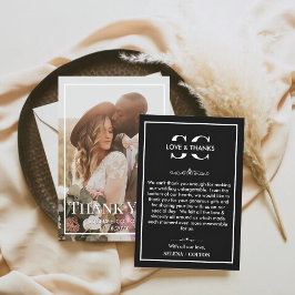 Moderne zeitlose Schwarz/Weiß-Foto-Hochzeit Dankeskarte