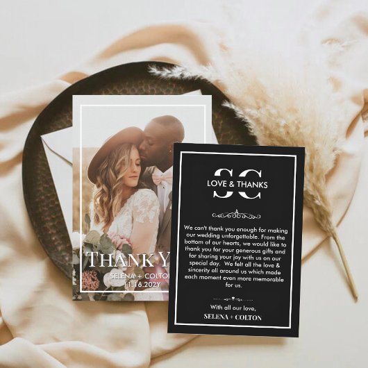 Moderne zeitlose Schwarz/Weiß-Foto-Hochzeit Dankeskarte