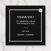 Moderne zeitlose Schwarz/Weiß-Gastgeschenk Hochzei Geschenkanhänger (Rückseite)