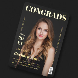 Moderne Zeitschrift Black and Gold Graduation Part Folieneinladung